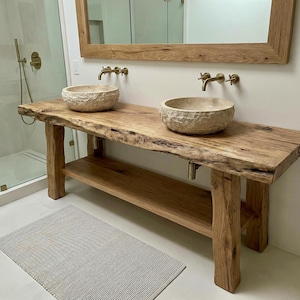 Rustic Bathroom Vanity – Solid Handmade Farmhouse Style, Small Live Edge Reclaimed Barn Wood Cabinet