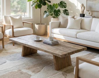 Handmade Rustic Coffee Table - Solid Wood Center Table, Living Room Furniture