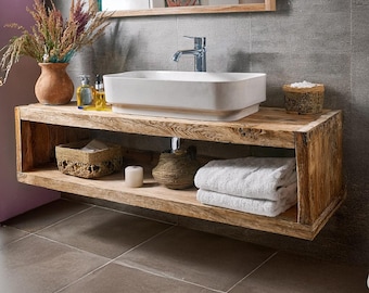 Rustic Bathroom Vanity – Solid Handmade Farmhouse Style, Small Live Edge Reclaimed Barn Wood Cabinet