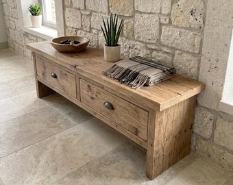 Rustic Entryway Bench with Storage Drawers | Custom Farmhouse Hallway Handmade Furniture