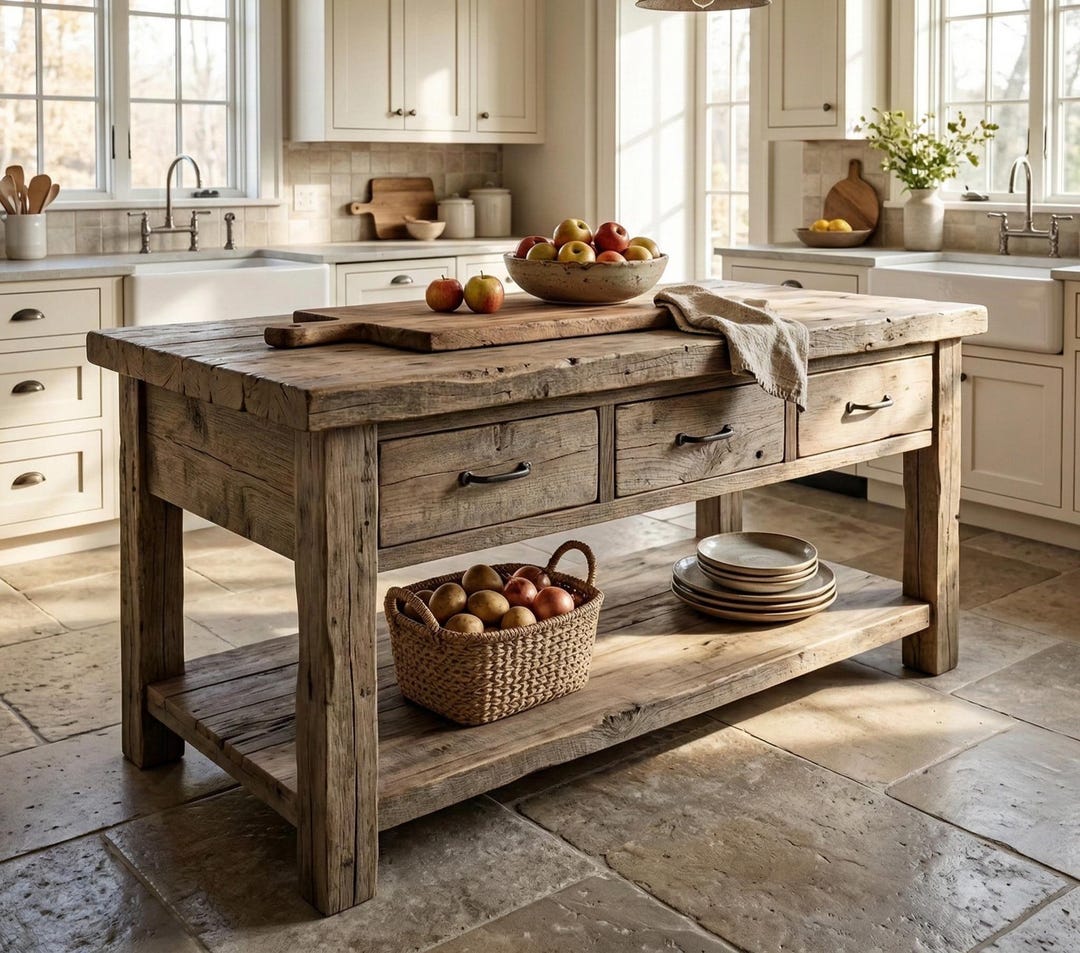 Kitchen Island With Storage: Rustic Farmhouse Style - Reclaimed Wood - Etsy