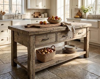 Kitchen Island with Storage: Rustic Farmhouse Style - Reclaimed Wood