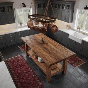 Kitchen Island Table: Rustic Wood With Storage - Handcrafted Design - Etsy