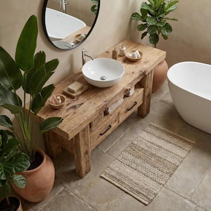 Solid Chestnut Rustic Bathroom Vanity - Custom Handcrafted Farmhouse Small Live Edge Reclaimed and Barn Wood Vanities - Unique Design - Home Decor