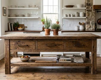 Rustic-Style Kitchen Island with Storage (Custom Counter Height, Handmade)