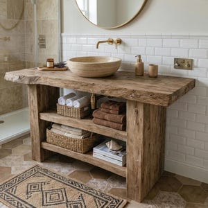 Rustic Bathroom Vanity – Solid Handmade Farmhouse Style, Small Live Edge Reclaimed Barn Wood Cabinet