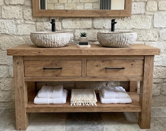 Rustic Bathroom Vanity – Solid Handmade Farmhouse Style, Small Live Edge Reclaimed Barn Wood Cabinet
