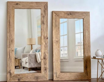 Rustic Wood Mirror Frame | Handmade Farmhouse Style | Unique Vintage Wall Accent