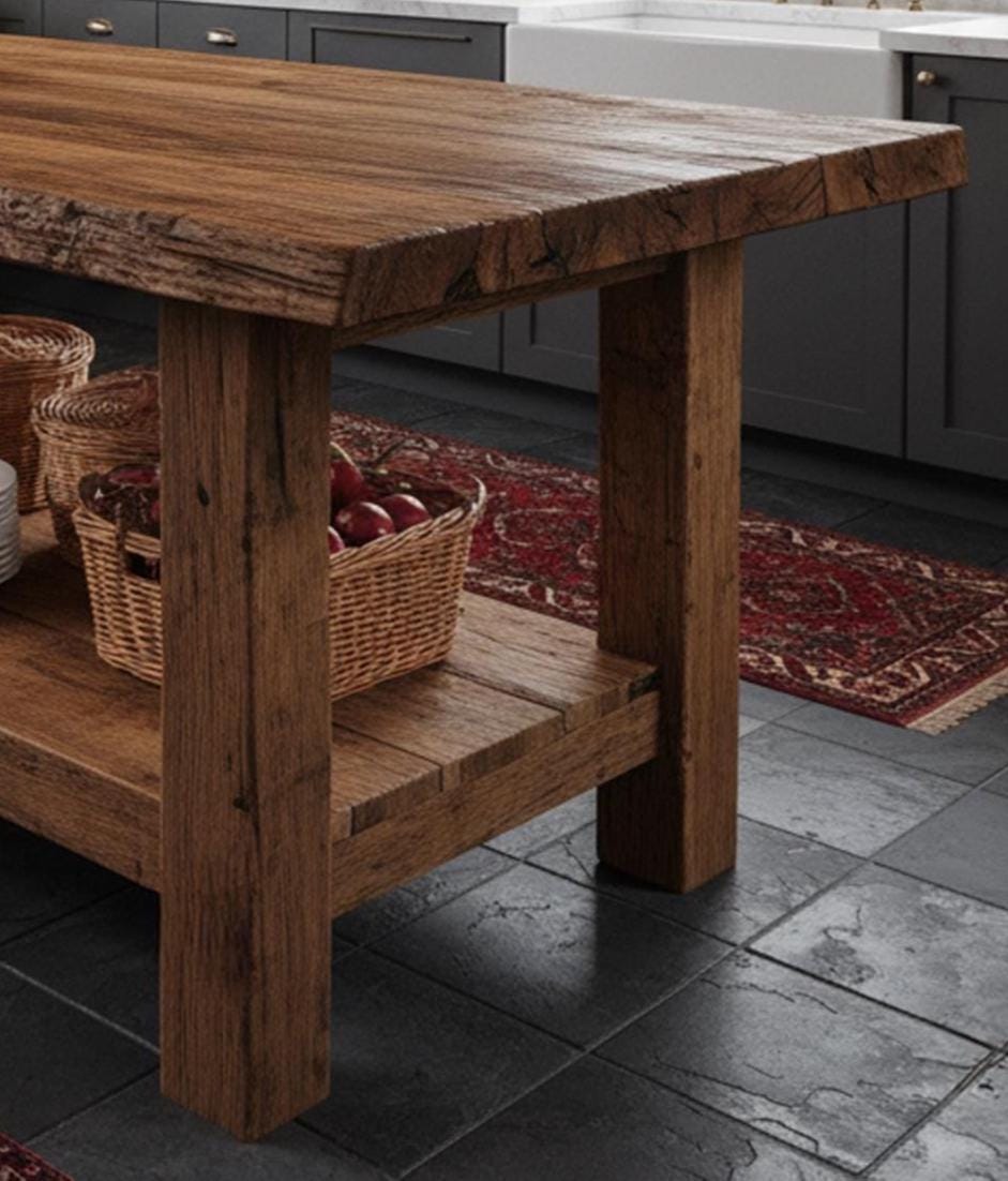 Kitchen Island Table: Rustic Wood With Storage - Handcrafted Design - Etsy