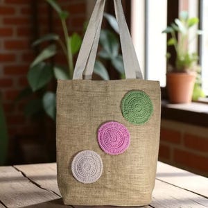 Borsa fatta a mano con dettagli all'uncinetto, borsa in iuta, borsa da spiaggia, borsa tote per tutti i giorni
