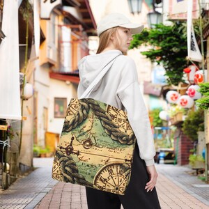 Sac fourre-tout carte vintage, design nautique, sac à provisions écologique, accessoire de voyage, cadeau pour les explorateurs, sac pour un week-end