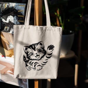 Adorable Cat Tote Bag | Reusable Shopping Bag | Gift for Cat Lovers | Eco-Friendly Canvas Bag | Cute Cat Design