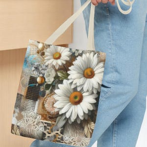 Floral Tote Bag, Vintage Style Canvas Bag, Flower Print Grocery Bag, Boho Chic Handbag, Eco-Friendly Shopping Tote