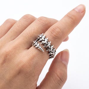 Dragon Spine Ring Silver Adjustable Fantasy Jewelry Gothic Bone Ring Unique Statement Gift for Her Him Mythical Serpent