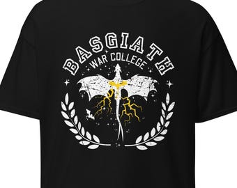 バスギアス戦争大学 ダメージ加工 ユニセックスシャツ | フォース・ウィング アイアン・フレイム ファンダムTシャツ | オニキス ストーム ドラゴンブック Tシャツ