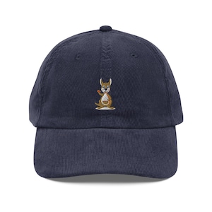 Kangaroo Corduroy Cap | Cute Kangaroo Embroidered Hat | Australian Marsupial Happy Kangaroo Corduroy Cap