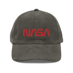 NASA Worm Vintage Corduroy Cap | Embroidered NASA Hat | Space Science Aerospace Retro Hat