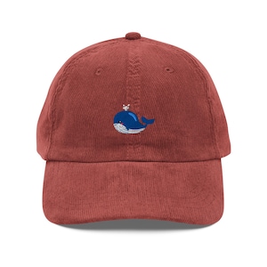 Whale Corduroy Cap | Cute Whale Embroidered Hat | Ocean Sea Life Corduroy Cap