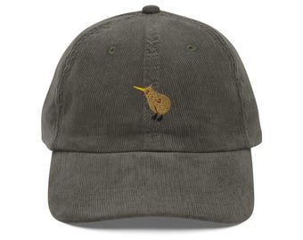 Kiwi Corduroy Hat | Cute Kiwi Embroidered Hat | New Zealand Flightless Bird Kiwi Corduroy Hat