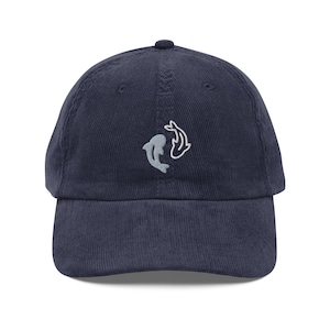 Koi Fish Corduroy Cap | Yin Yang Embroidered Hat | Vintage Retro Japanese Zen Yoga Soft Corduroy Cap