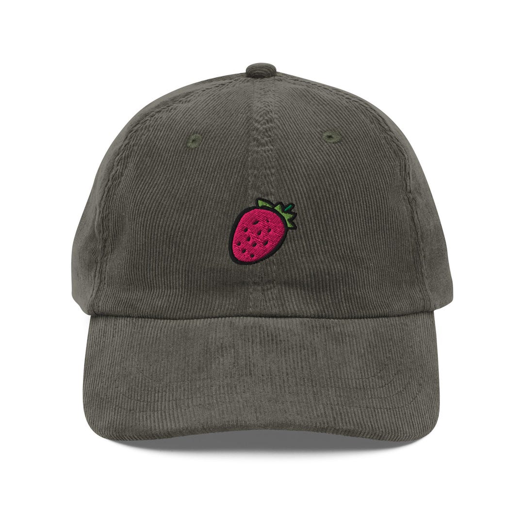 Cap Raspberry Looka Like Strawberry Corduroy Cap | Cute Strawberry Embroidered Hat | Red Anime ...