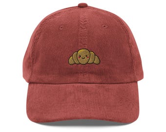 Gorro de pana con forma de croissant / Gorro de pana con forma de croissant bordado / Gorro de pana con forma de croissant de anime de pastelero adorable y feliz