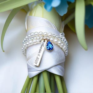 Engraved Bride gift from friend mom Something blue for bride Something blue bouquet charm bride gift from mom bridal charms Wedding date