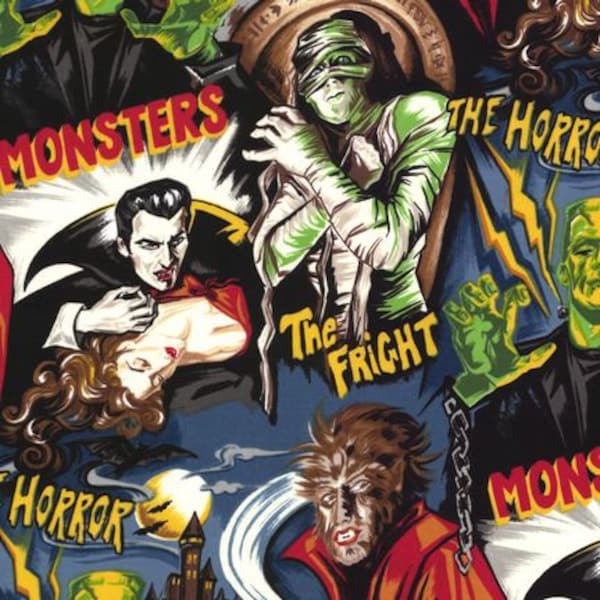 Robert Kaufman Pleasures and Pastimes RETRO Monsters HALLOWEEN FABRIC