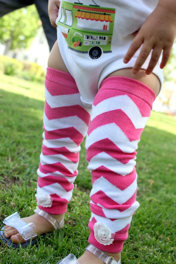 Items similar to HOT PINK CHEVRON Embellished Baby Girl Leg Warmers