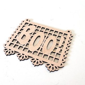 Nice Cosas Boo HALLOWEEN Papel Picado Flag DIY Wood Blank MDF Craft 5 Inch