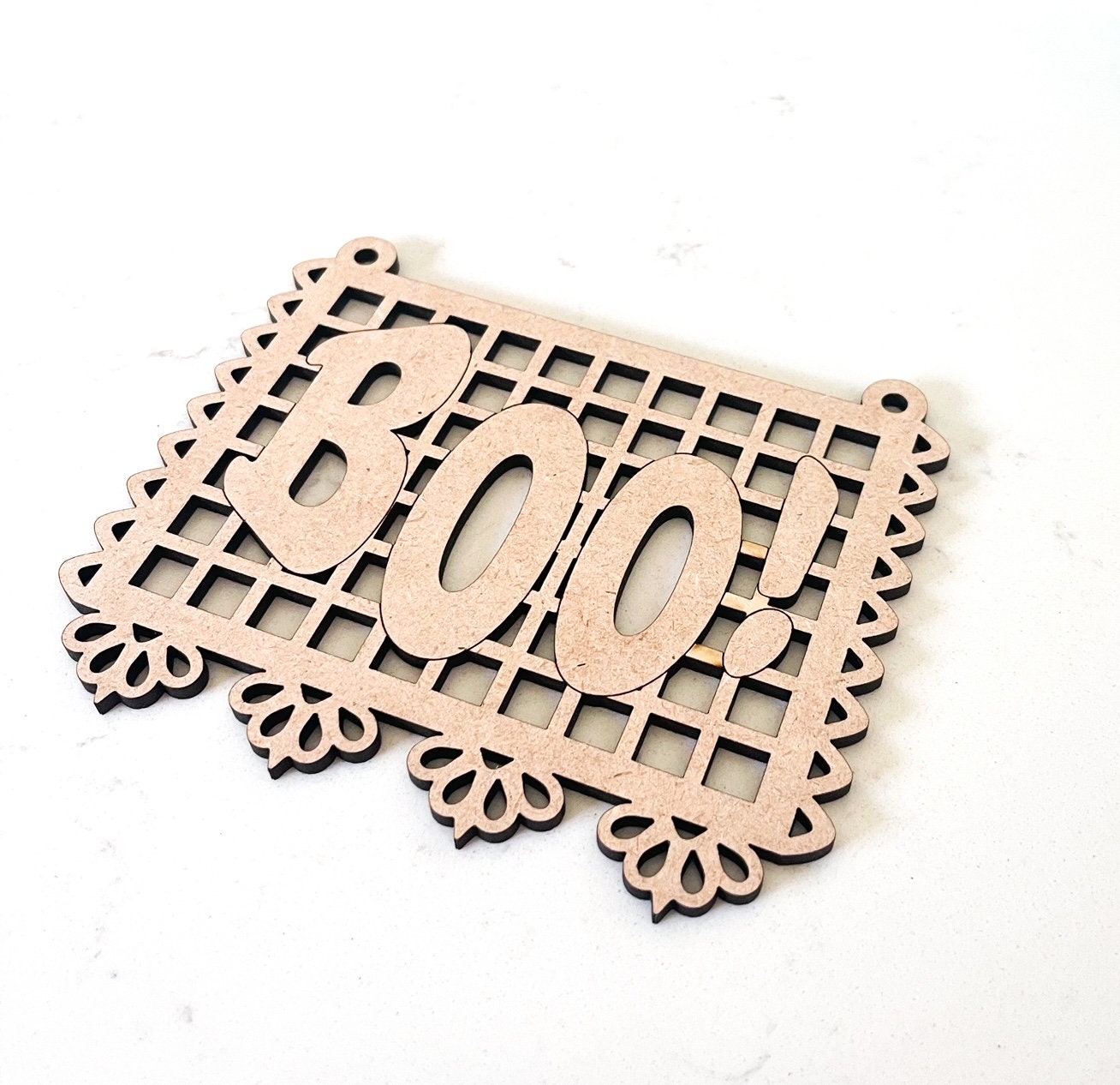 Nice Cosas Boo HALLOWEEN Papel Picado Flag DIY Wood Blank MDF Craft 5 Inch