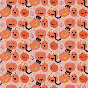 Paintbrush Studios PBS Mystical Manor Pumpkin Cats Pink HALLOWEEN FABRIC
