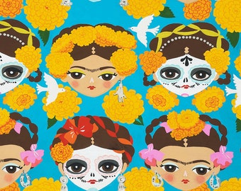 Alexander Henry Recuerdame French BLUE LAMINATED COTTON Fabric Frida