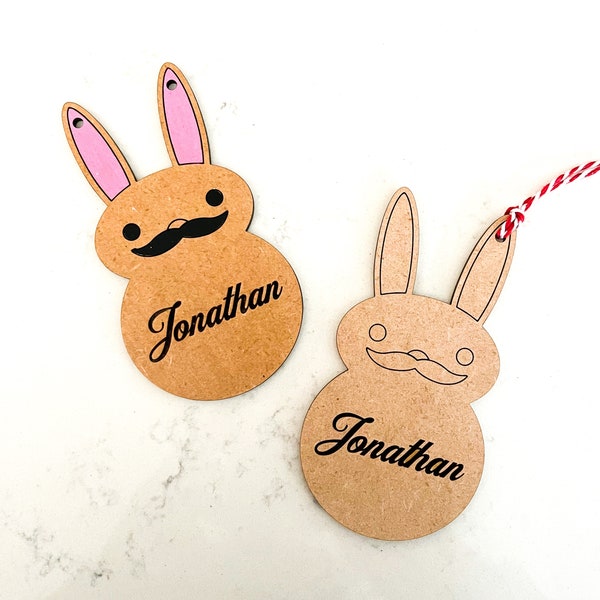 Nice Cosas Mustache BUNNY Personalized Basket TAG