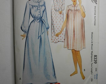Vintage 50s Long Yoked Nightgown, Short or Long Sleeve Gown, Summer House Dress Sewing Pattern McCall 8339 Size Small 12 14 Bust 30 32
