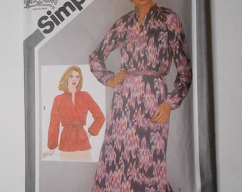 Vintage 80s Pullover Dress with Stand Up Collar, Long Sleeve Tunic Top Sewing Pattern Simplicity 9768 Size 18 Bust 40 Waist 32 Uncut