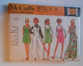 Vintage 60s Front Button Romper, Sleeveless Wide Leg Jumpsuit, Summer Dress, Long Sleeve Blouse Sewing Pattern McCalls 9711 Size 14 Bust 36