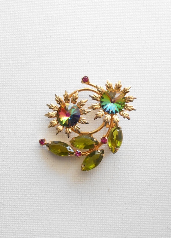 D&E Juliana Watermelon Rivoli Rhinestone Brooch