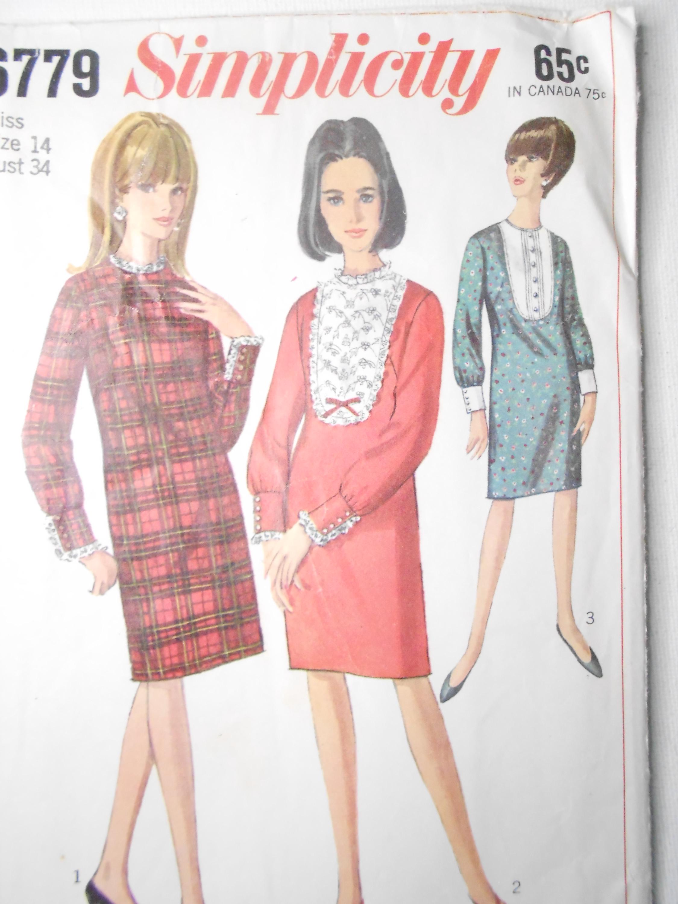 Vintage 60s Slim Shift Dress Sewing Pattern, Simplicity 6779 Size 