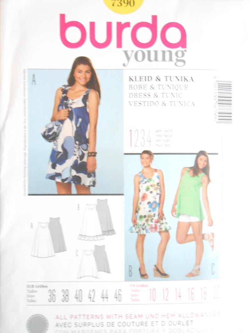 Burda 7390 Dress & Tunic Sewing Pattern, Size 10-20 UNCUT - Etsy