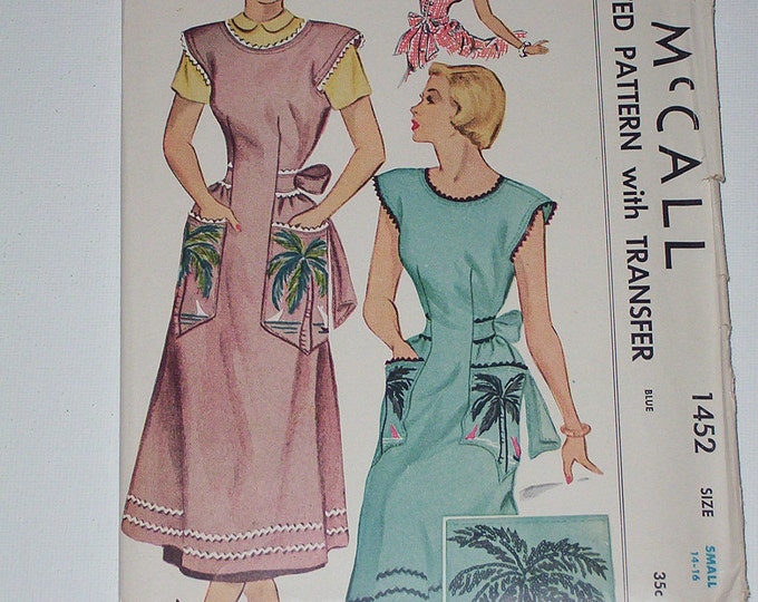 Vintage 40s Cover All Apron Pattern Mccalls 1452 Size Small 14 Etsy