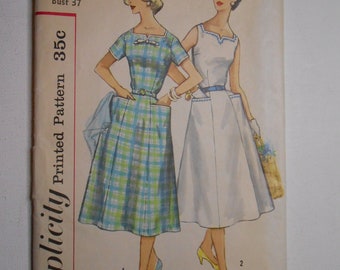 Vintage 50s Summer Sundress, Short Sleeve Dress, Evening Cocktail Dress, Slenderette Sewing Pattern Simplicity 2078 Half Size 16 1/2 Bust 37