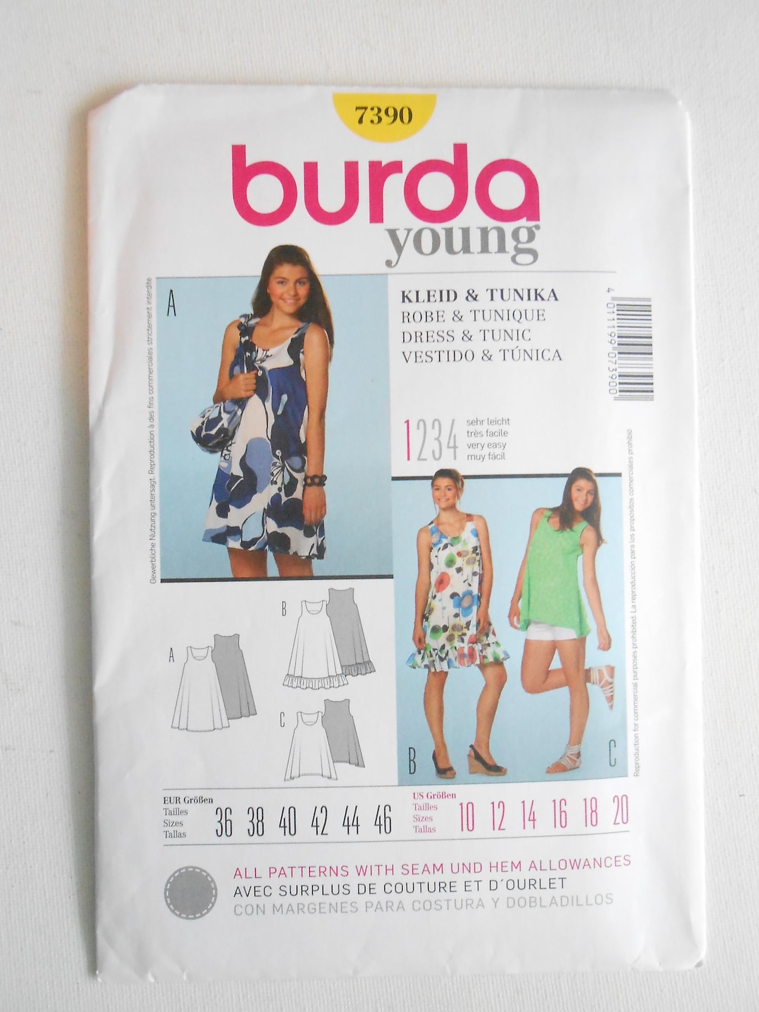 Burda 7390 Dress & Tunic Sewing Pattern, Size 10-20 UNCUT - Etsy