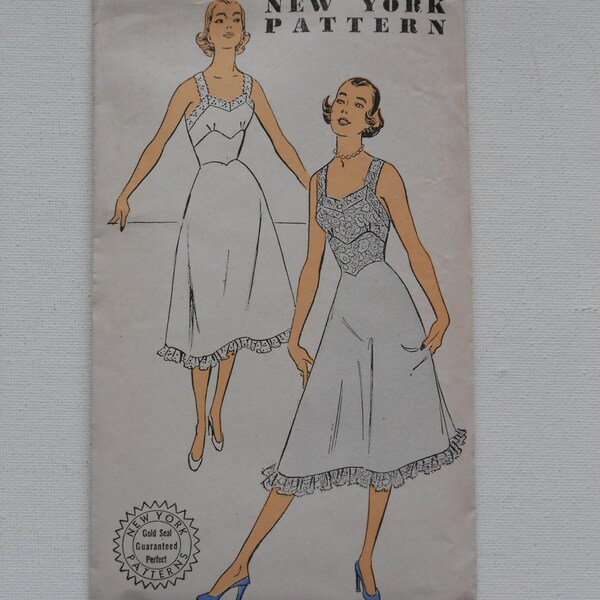 Vintage 50s Full Slip Pattern New York 1419 Size 16 Bust 34 UNCUT