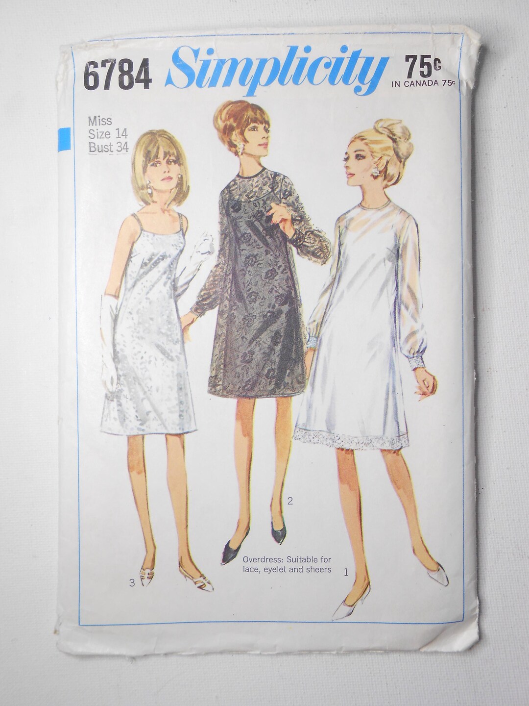 Over Dress Pattern Vintage 60s Slip Dress and Overdress Sewing Pattern, Simplicity 6784 ...