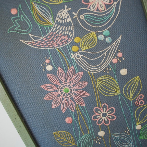 Birds Embroidery Flowers Spring