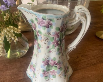 Antique Pitcher White Flowers Pottery