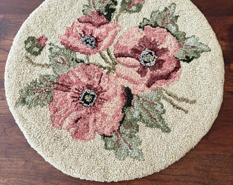Vintage Wool Hooked Chair Pad Pink Green Table Runner