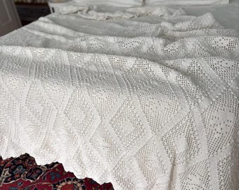 Vintage Crochet Bedspread Handmade Cottagecore Farmhouse