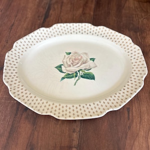 Vintage Sabin Serving Platter w Rose Neutral 22k Thanksgiving Holiday